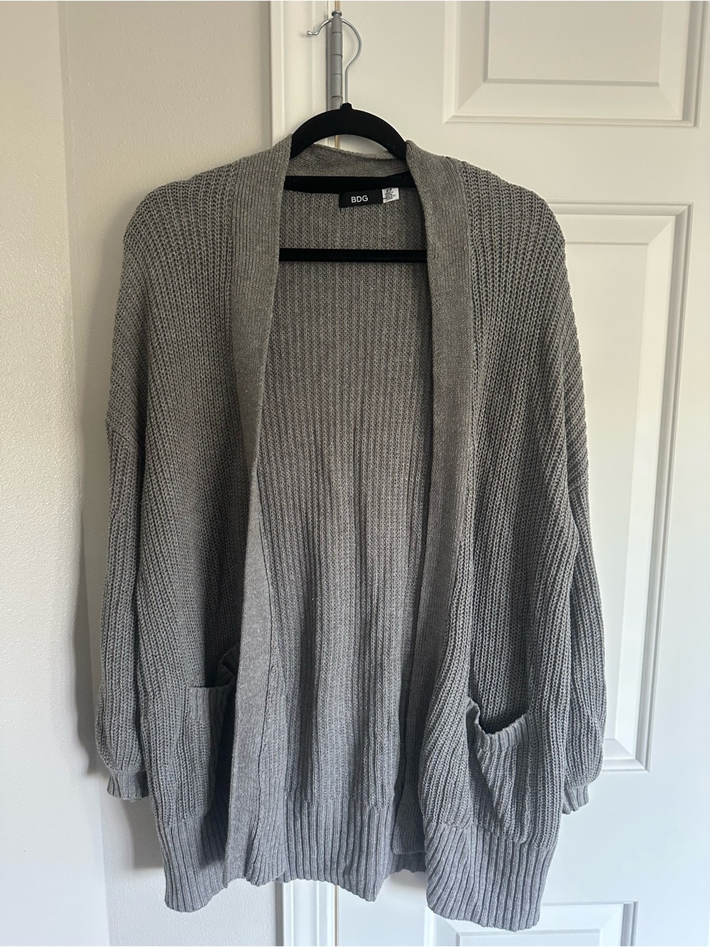 BDG Light Gray Open-Front Ribbed Cardigan